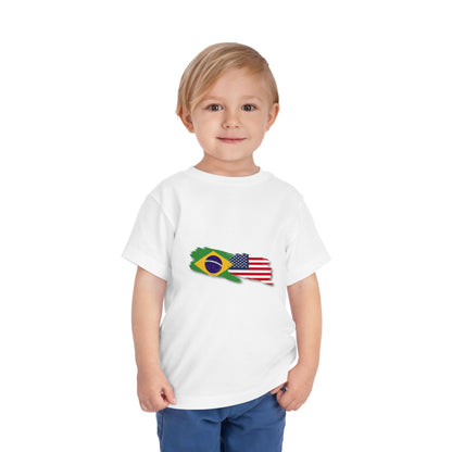 Toddler T-Shirt with Brazilian and American Flag Design - 2T to 5T - 2 a 5 anos