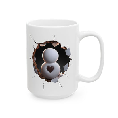 Snowman Cracked Wall Effect Ceramic Mug - Unique Coffee Cup for Home or Office