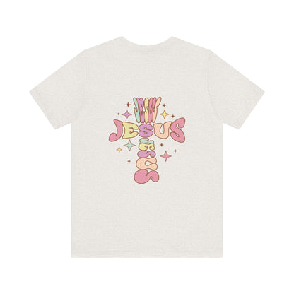 Her Adult Jersey Short Sleeve Tee - Pink "Jesus" Back Design