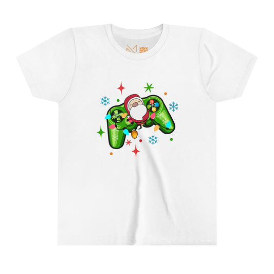 Christmas Gamer Youth Tee with Santa and Controller Design - 6 to 19 years old