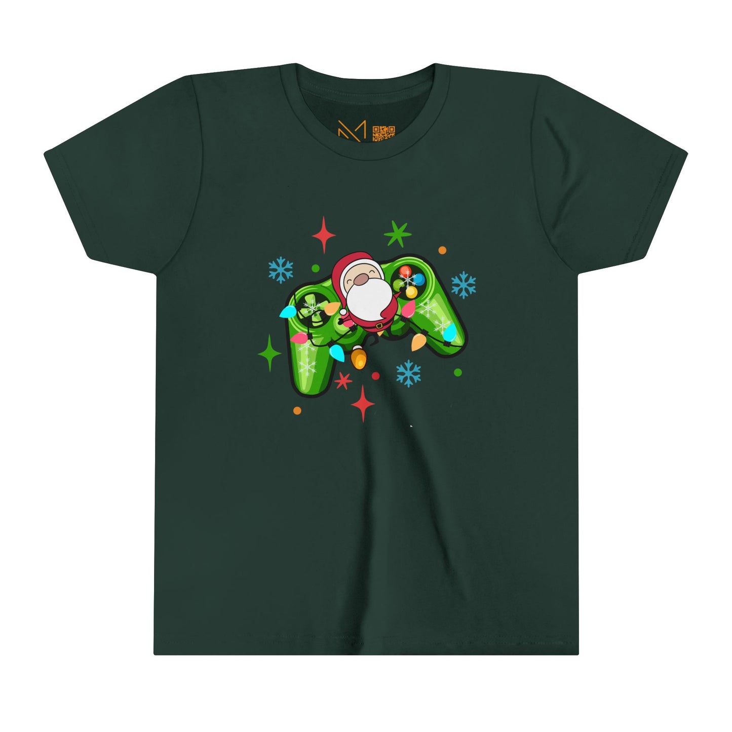 Christmas Gamer Youth Tee with Santa and Controller Design - 6 to 19 years old