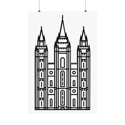 White and Black Salt Lake City Temple Art Print - Mormon Faith