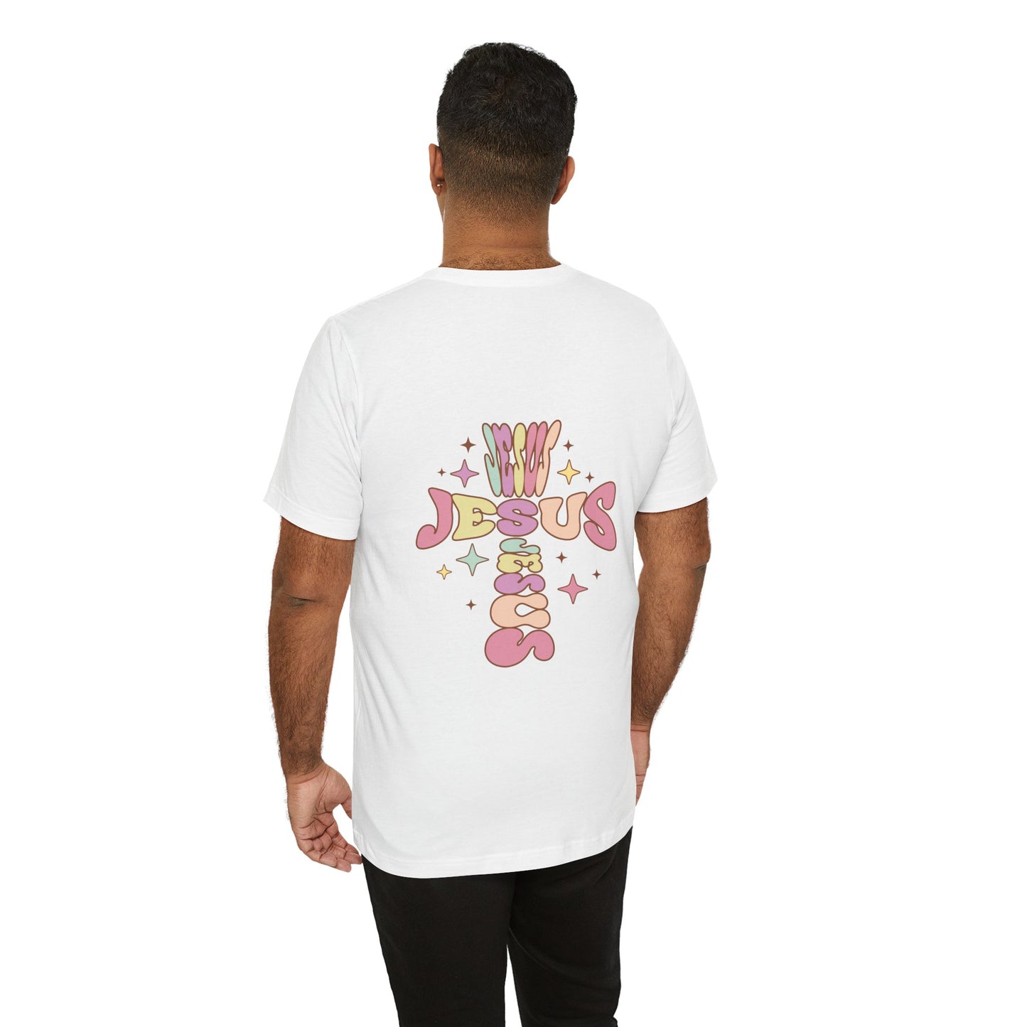 Her Adult Jersey Short Sleeve Tee - Pink "Jesus" Back Design