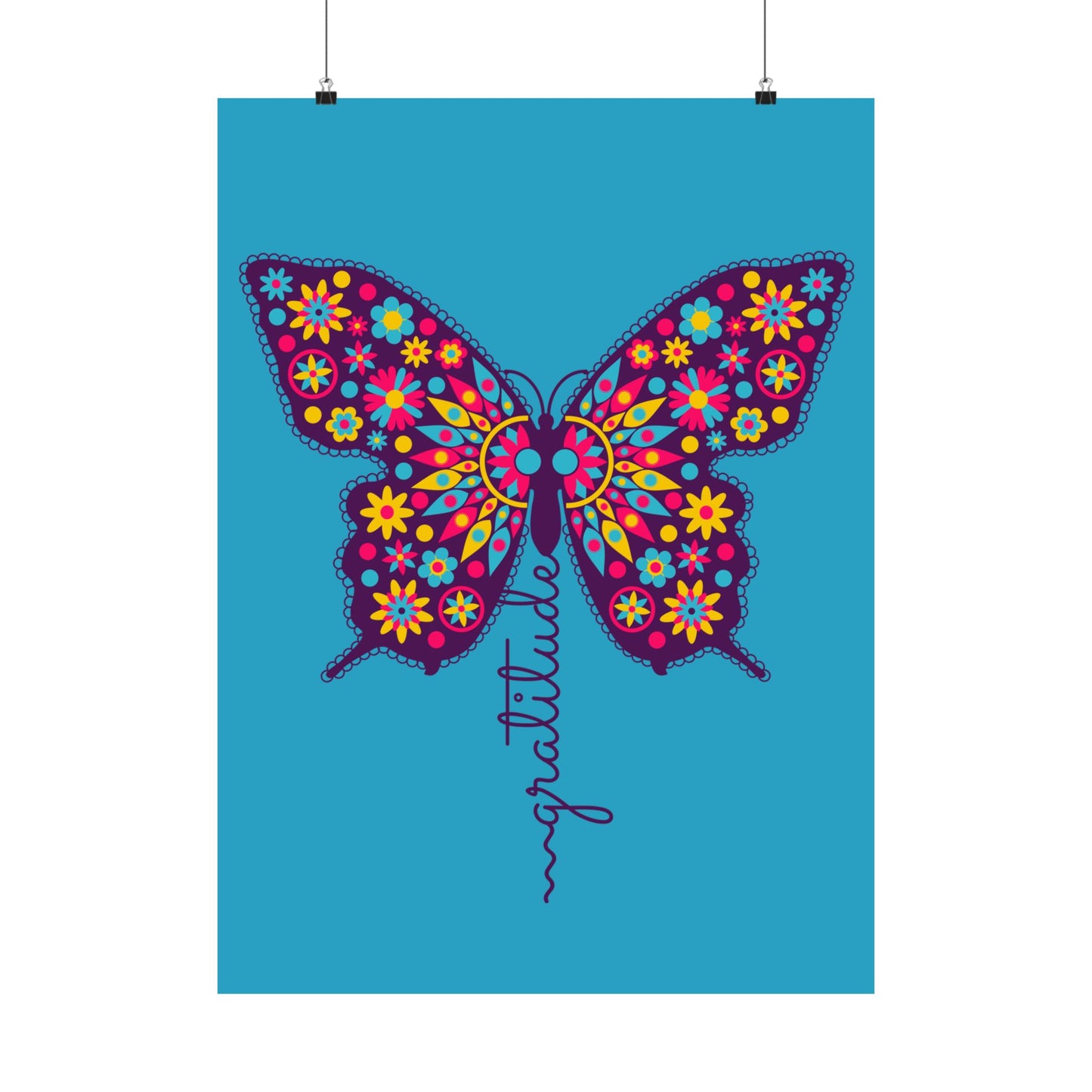 Matte Vertical Poster – “Gratitude” Azul