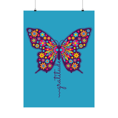 Matte Vertical Poster – “Gratitude” Azul