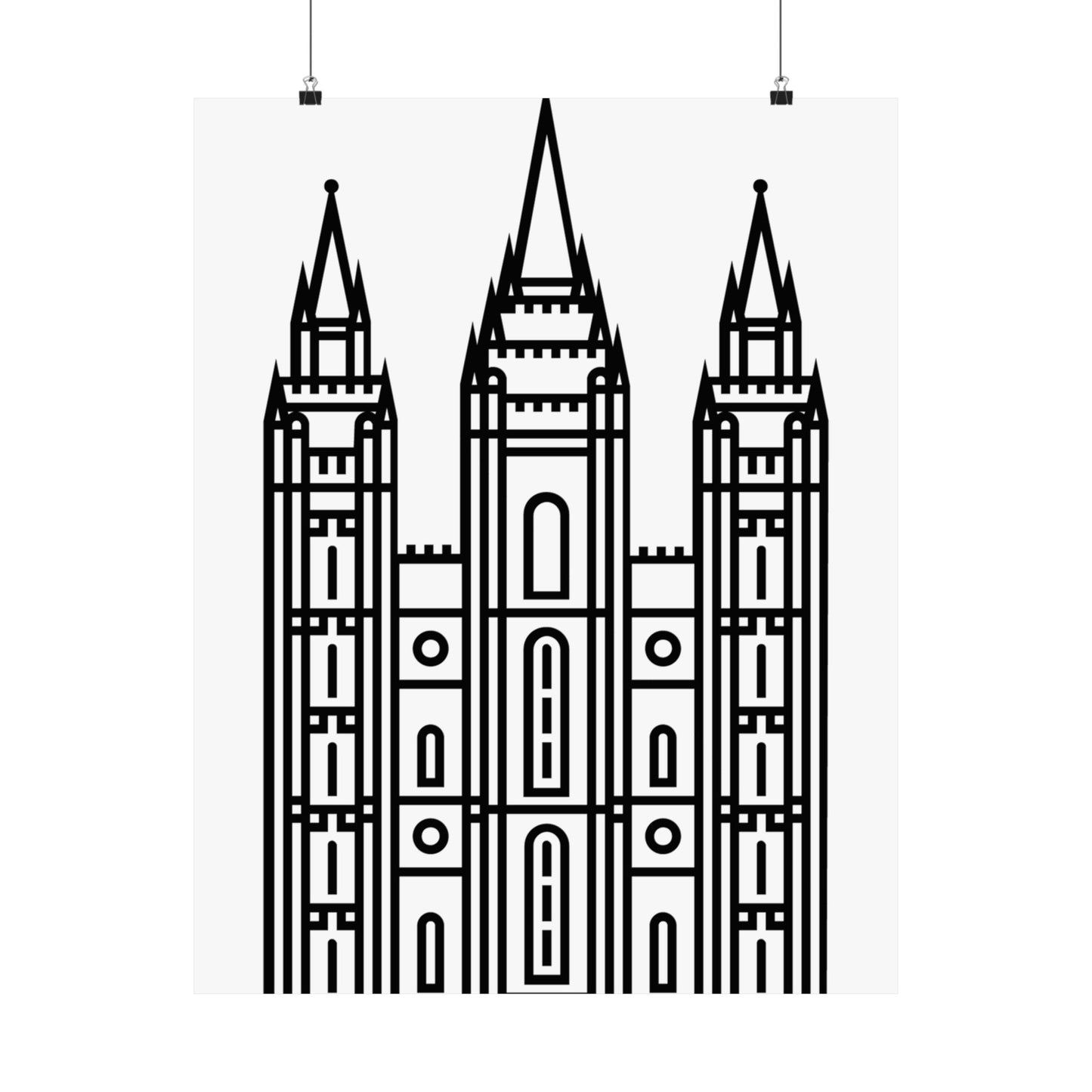 White and Black Salt Lake City Temple Art Print - Mormon Faith