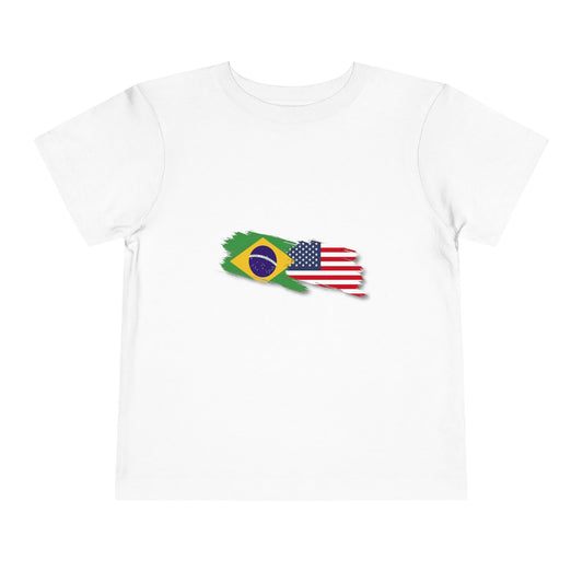 Toddler T-Shirt with Brazilian and American Flag Design - 2T to 5T - 2 a 5 anos