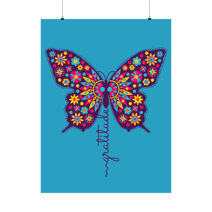 Matte Vertical Poster – “Gratitude” Azul