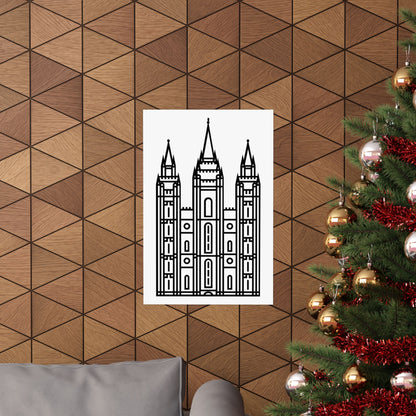 White and Black Salt Lake City Temple Art Print - Mormon Faith