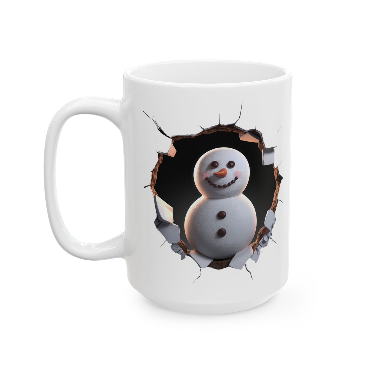 Snowman Cracked Wall Effect Ceramic Mug - Unique Coffee Cup for Home or Office