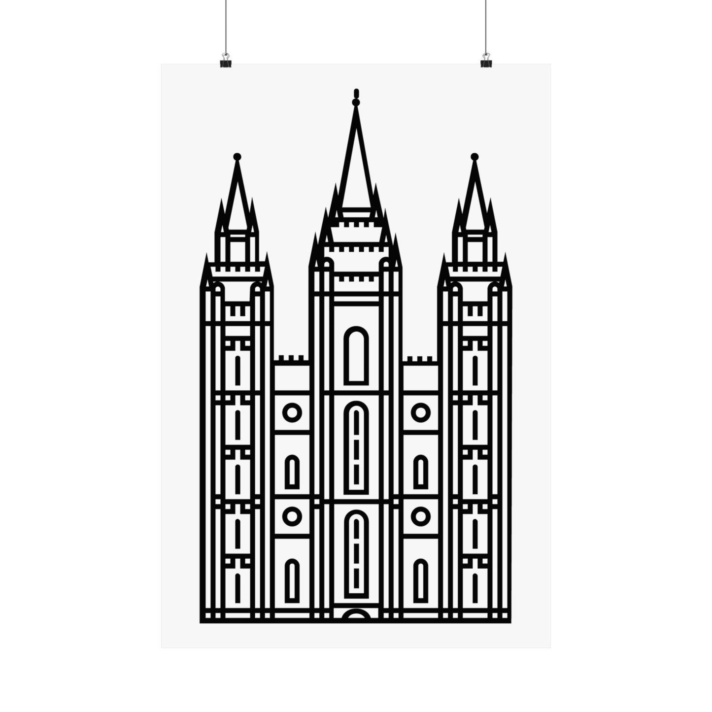 White and Black Salt Lake City Temple Art Print - Mormon Faith