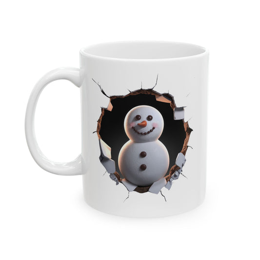 Snowman Cracked Wall Effect Ceramic Mug - Unique Coffee Cup for Home or Office