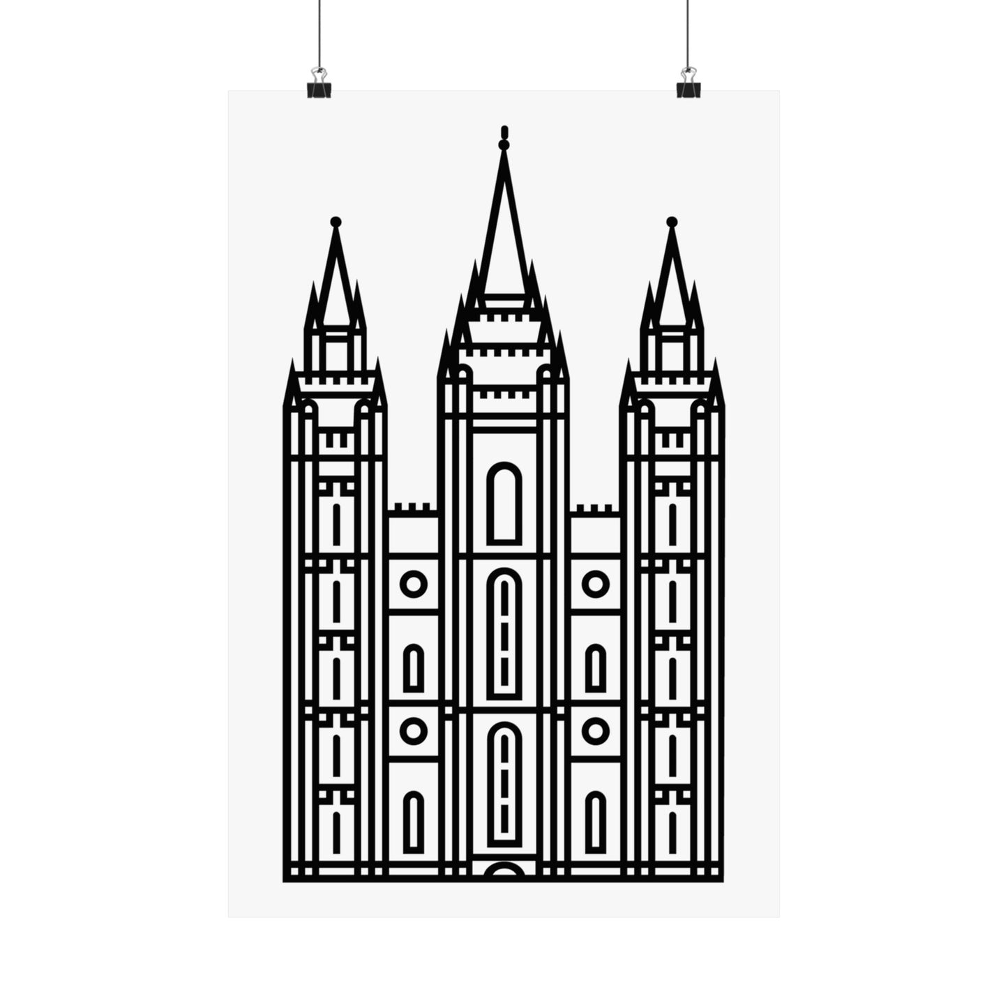 White and Black Salt Lake City Temple Art Print - Mormon Faith