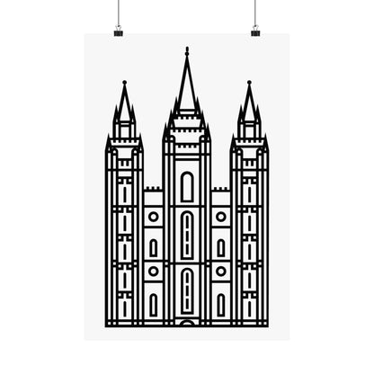 White and Black Salt Lake City Temple Art Print - Mormon Faith