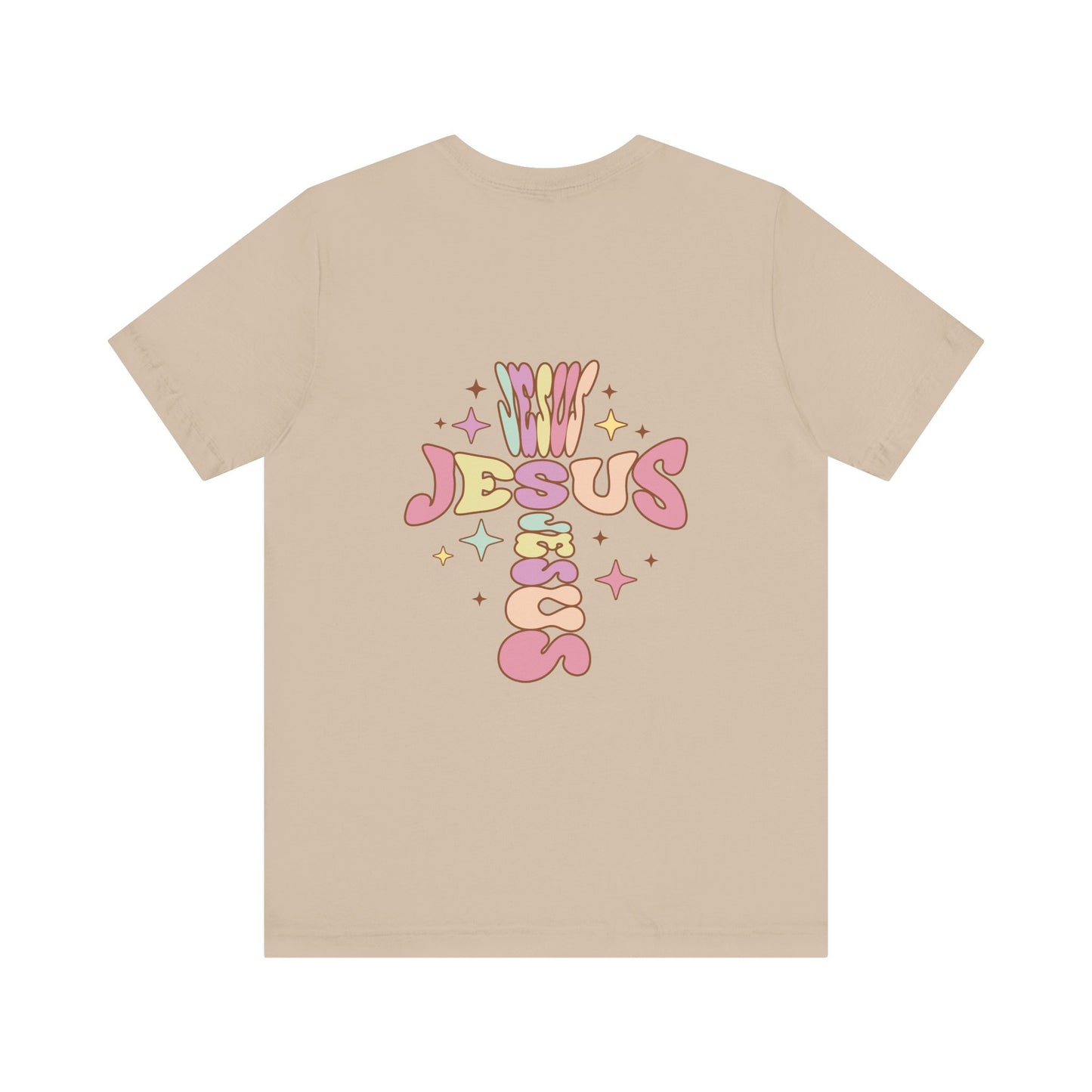 Her Adult Jersey Short Sleeve Tee - Pink "Jesus" Back Design