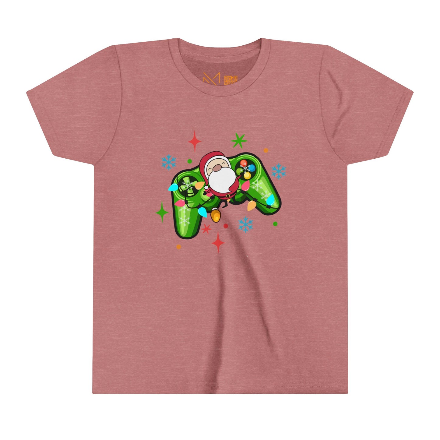 Christmas Gamer Youth Tee with Santa and Controller Design - 6 to 19 years old