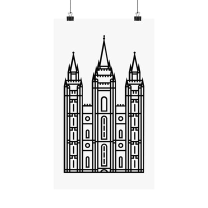 White and Black Salt Lake City Temple Art Print - Mormon Faith