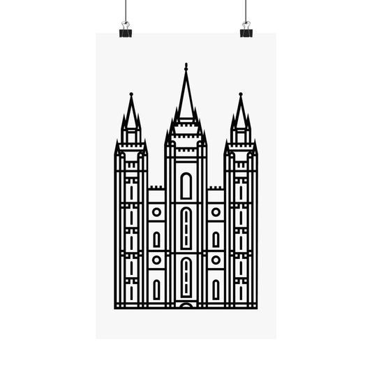 White and Black Salt Lake City Temple Art Print - Mormon Faith