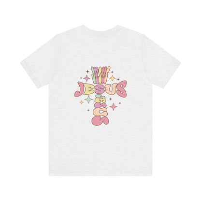 Her Adult Jersey Short Sleeve Tee - Pink "Jesus" Back Design