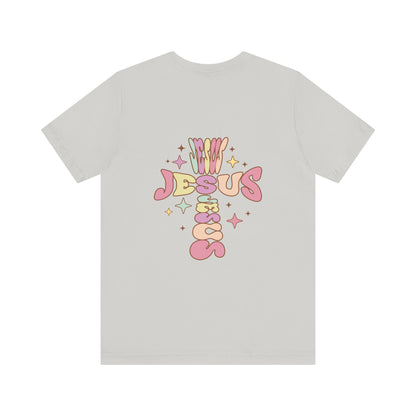 Her Adult Jersey Short Sleeve Tee - Pink "Jesus" Back Design