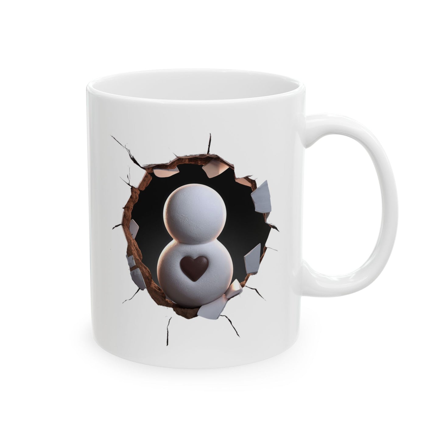 Snowman Cracked Wall Effect Ceramic Mug - Unique Coffee Cup for Home or Office