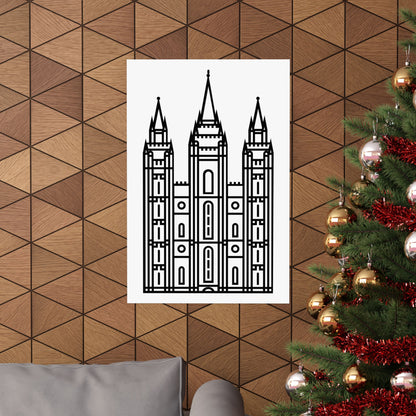 White and Black Salt Lake City Temple Art Print - Mormon Faith