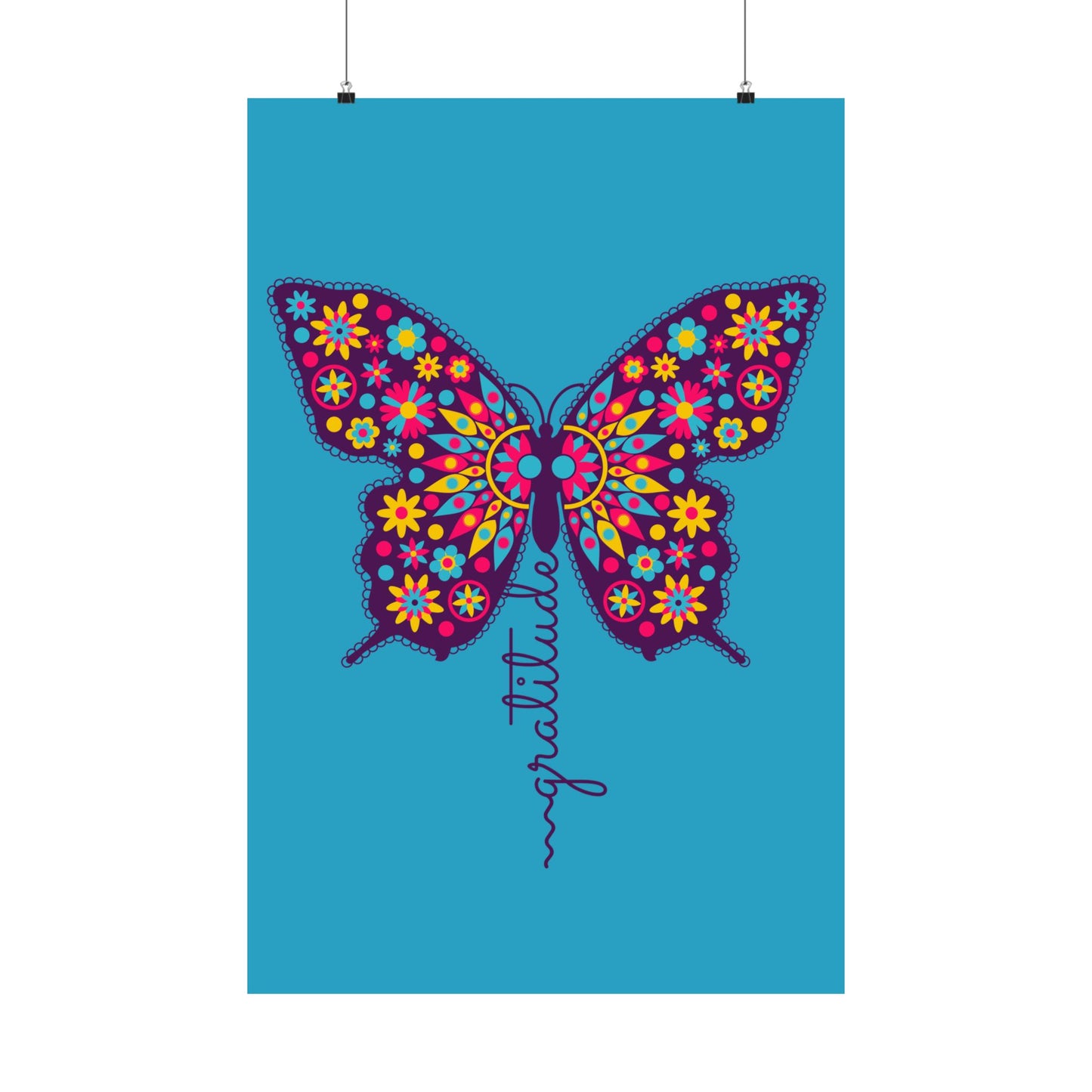 Matte Vertical Poster – “Gratitude” Azul