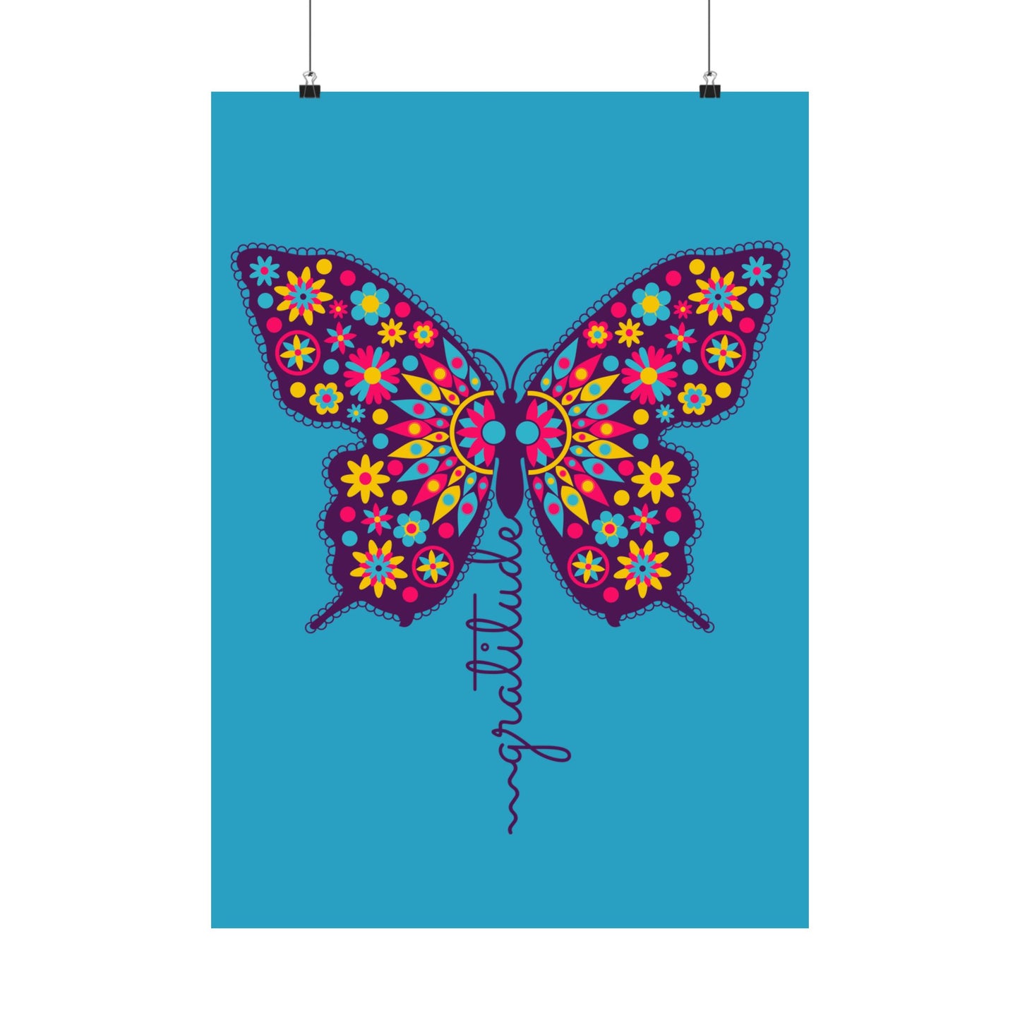 Matte Vertical Poster – “Gratitude” Azul