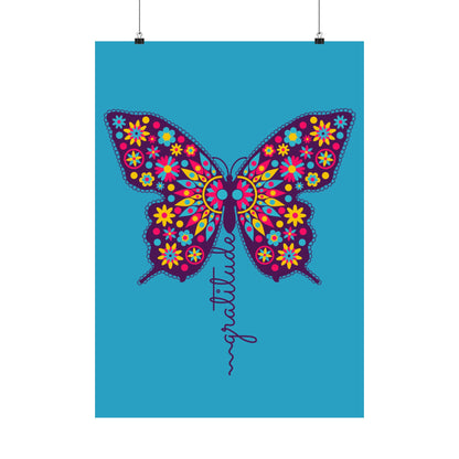 Matte Vertical Poster – “Gratitude” Azul