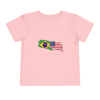 Toddler T-Shirt with Brazilian and American Flag Design - 2T to 5T - 2 a 5 anos